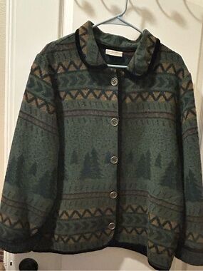 Coldwater Creek Green Patterned Jacket